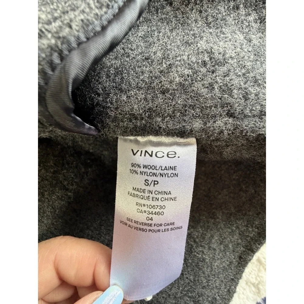 Vince Hooded Wool Open Front Gray Mid-Length Lined Jacket Long Sleeve Size S - Picture 4 of 9
